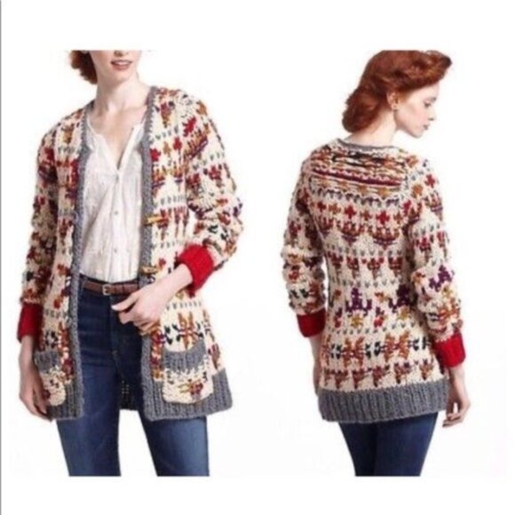 Anthropologie Sleeping on Snow Sweater Cardigan Small Chunky Knit Boho - Picture 10 of 10